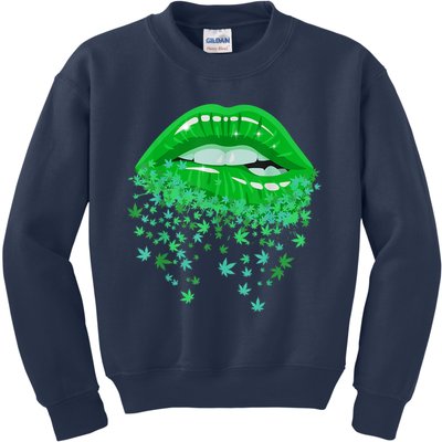 Sexy Lips 420 Cannabis Marijuana Weed Pot Leaf Lover Gift Kids Sweatshirt