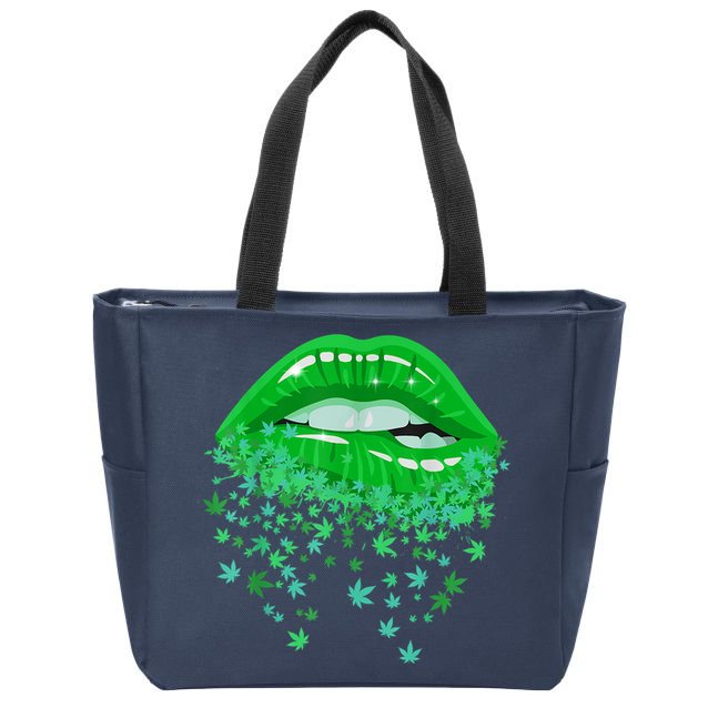 Sexy Lips 420 Cannabis Marijuana Weed Pot Leaf Lover Gift Zip Tote Bag