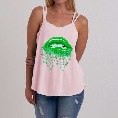 Sexy Lips 420 Cannabis Marijuana Weed Pot Leaf Lover Gift Women's Strappy Tank