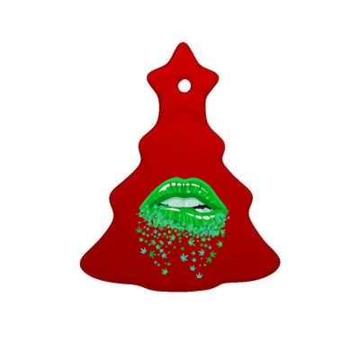 Sexy Lips 420 Cannabis Marijuana Weed Pot Leaf Lover Gift Ceramic Tree Ornament