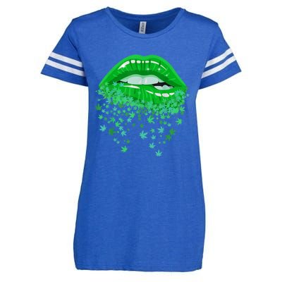 Sexy Lips 420 Cannabis Marijuana Weed Pot Leaf Lover Gift Enza Ladies Jersey Football T-Shirt