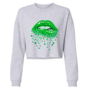 Sexy Lips 420 Cannabis Marijuana Weed Pot Leaf Lover Gift Cropped Pullover Crew