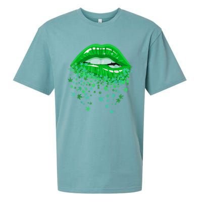 Sexy Lips 420 Cannabis Marijuana Weed Pot Leaf Lover Gift Sueded Cloud Jersey T-Shirt