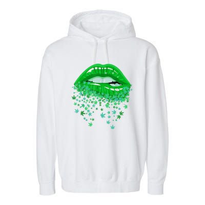 Sexy Lips 420 Cannabis Marijuana Weed Pot Leaf Lover Gift Garment-Dyed Fleece Hoodie