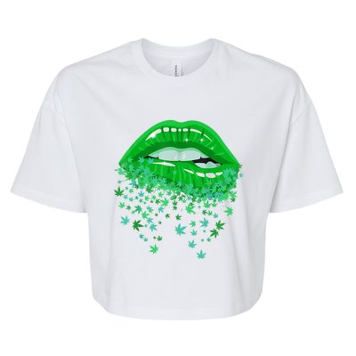 Sexy Lips 420 Cannabis Marijuana Weed Pot Leaf Lover Gift Bella+Canvas Jersey Crop Tee