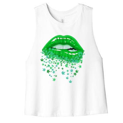 Sexy Lips 420 Cannabis Marijuana Weed Pot Leaf Lover Gift Women's Racerback Cropped Tank