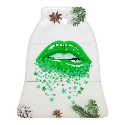 Sexy Lips 420 Cannabis Marijuana Weed Pot Leaf Lover Gift Ceramic Bell Ornament