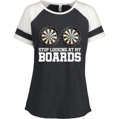 Stop Looking At My Board Dart Player Darting Dartboard 180 Enza Ladies Jersey Colorblock Tee