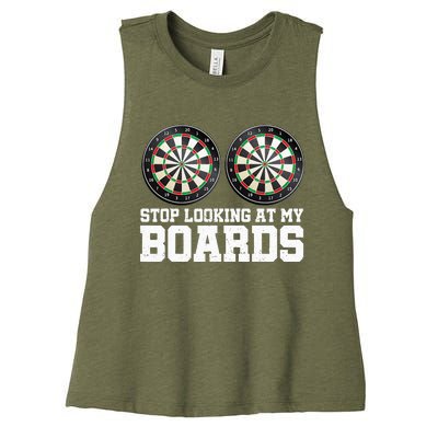 Stop Looking At My Board Dart Player Darting Dartboard 180 Women's Racerback Cropped Tank