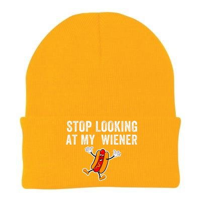 Stop Looking At My Wiener Funny Hotdog Funny Foodie Knit Cap Winter Beanie