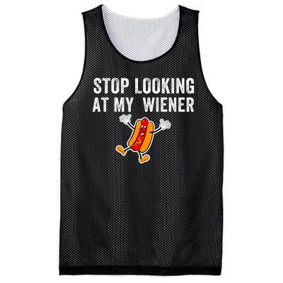 Stop Looking At My Wiener Funny Hotdog Funny Foodie Mesh Reversible Basketball Jersey Tank