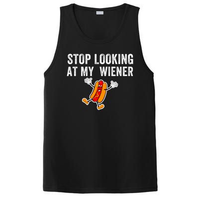 Stop Looking At My Wiener Funny Hotdog Funny Foodie PosiCharge Competitor Tank