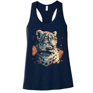 Snow Leopard Animal Retro Style Graphic Tees for Women's Racerback Tank