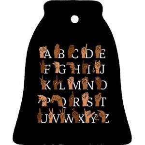 Sign Language Alphabet Retro Boho Hand Alphabet ASL Teacher Ceramic Bell Ornament