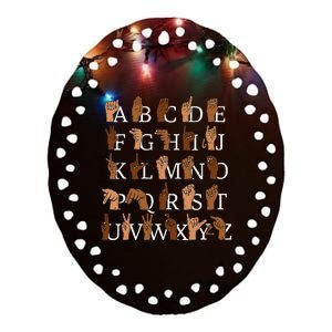 Sign Language Alphabet Retro Boho Hand Alphabet ASL Teacher Ceramic Oval Ornament