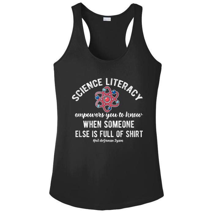 Science Literacy Atom Funny Science Quote Ladies PosiCharge Competitor Racerback Tank