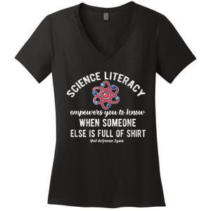 Science Literacy Atom Funny Science Quote Women's V-Neck T-Shirt