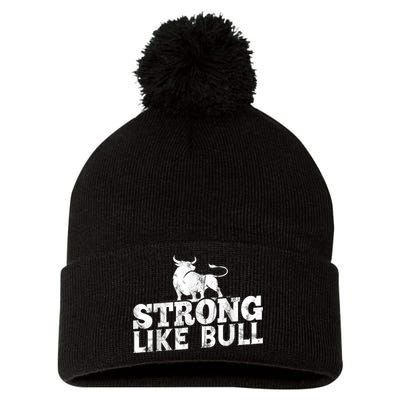 Strong Like A Bull Powerlifting Bodybuilding Pom Pom 12in Knit Beanie