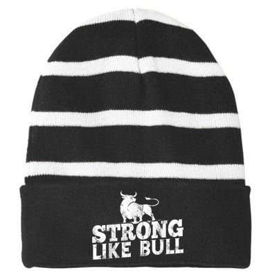 Strong Like A Bull Powerlifting Bodybuilding Striped Beanie with Solid Band