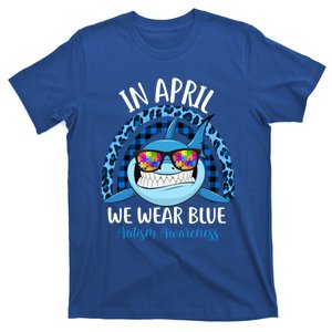 Shark Leopard Autism In April We Wear Blue Awareness Month Cool Gift T-Shirt