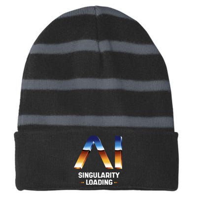 Singularity Loading AI Artificial Intelligence Striped Beanie with Solid Band