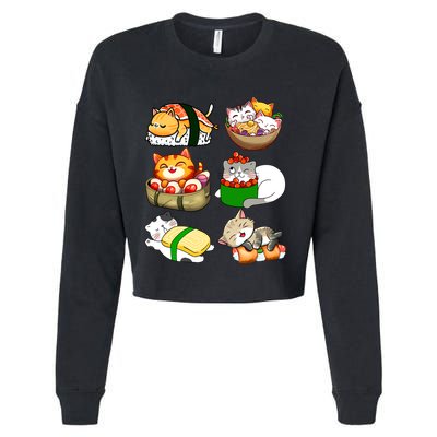 Sushi Lover Anime Cats Lovers Japanese Anime Kawaii Neko Gift Cropped Pullover Crew