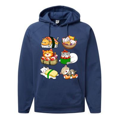 Sushi Lover Anime Cats Lovers Japanese Anime Kawaii Neko Gift Performance Fleece Hoodie