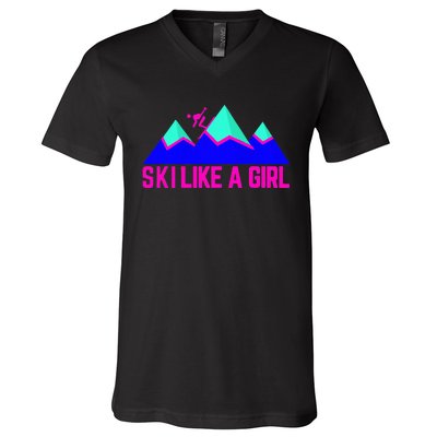 Ski Like A Girl V-Neck T-Shirt