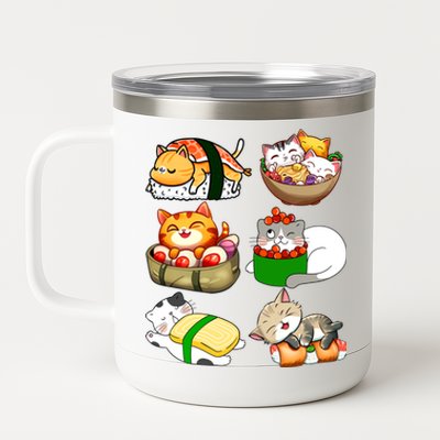 Sushi Lover Anime Cats Lovers Japanese Anime Kawaii Neko Gift 12 oz Stainless Steel Tumbler Cup