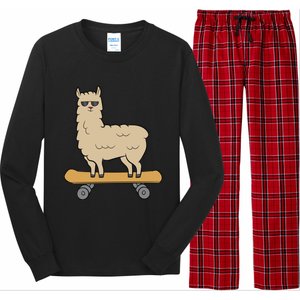 Skateboarding Llama Alpaca Skateboard Llama Gift Long Sleeve Pajama Set