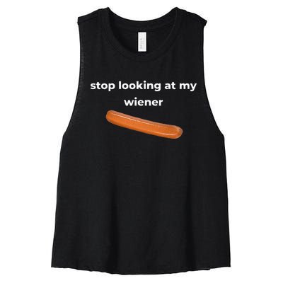 Stop Looking At My Wiener Sausage Women's Racerback Cropped Tank