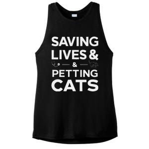 Saving Lives And Petting Cats Funny Medical Staff Doctor Ladies PosiCharge Tri-Blend Wicking Tank