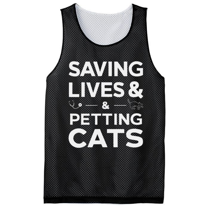 Saving Lives And Petting Cats Funny Medical Staff Doctor Mesh Reversible Basketball Jersey Tank