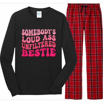 Somebodys Loud Ass Unfiltered Bestie Retro Wavy Groovy Long Sleeve Pajama Set