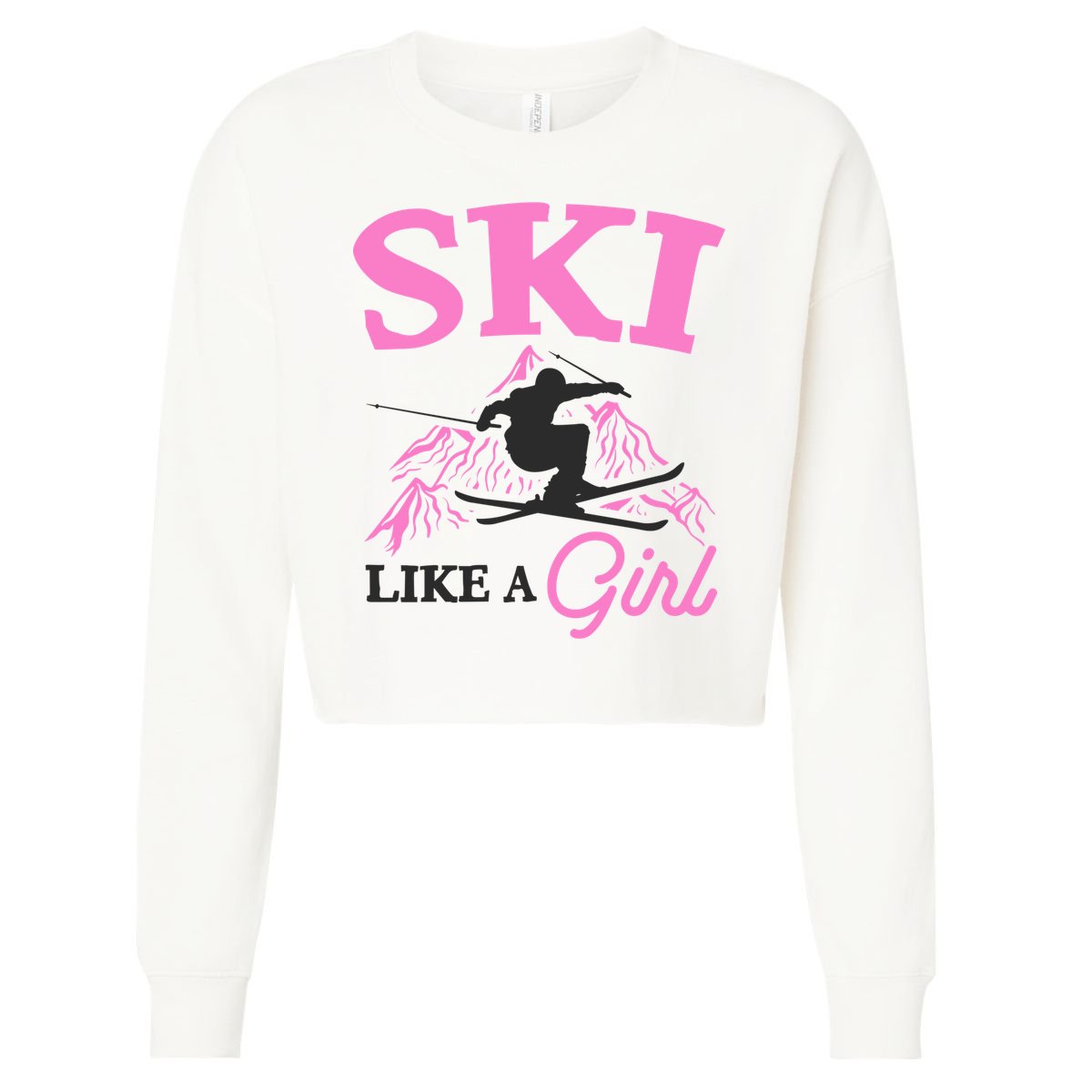 Ski Like A Girl Gift For Skiers Skiing Lover Cropped Pullover Crew