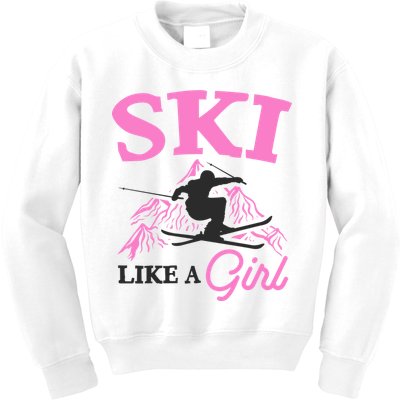 Ski Like A Girl Gift For Skiers Skiing Lover Kids Sweatshirt