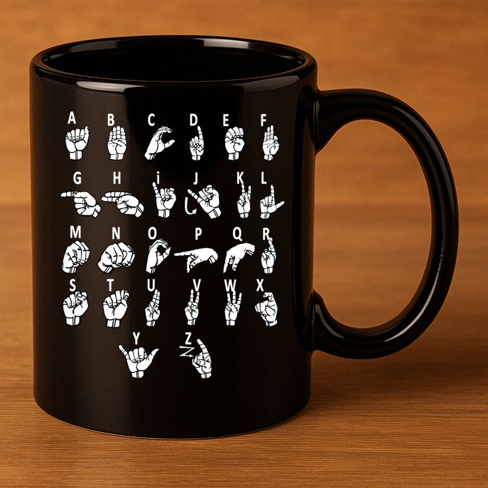 Sign Language Alphabet For ASL Interpreter Deaf Teacher Stud 11oz C Handle Ceramic Mug