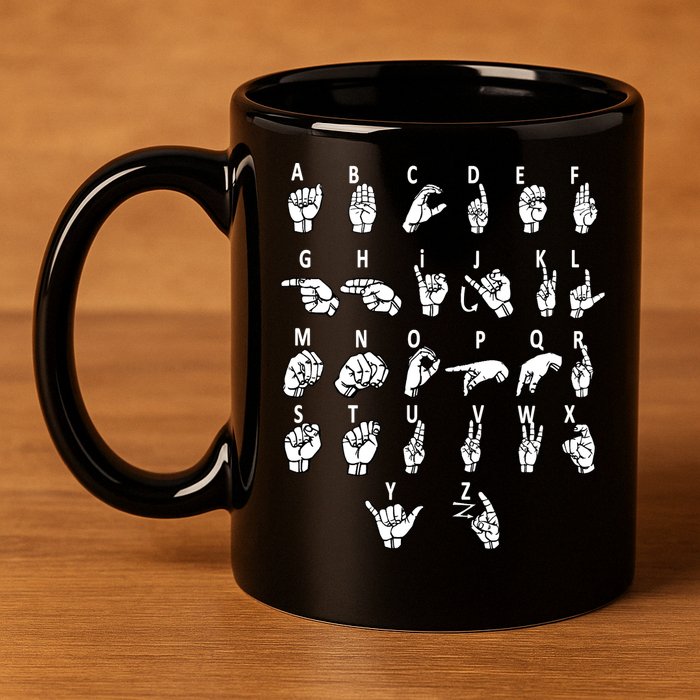 Sign Language Alphabet For ASL Interpreter Deaf Teacher Stud 11oz C Handle Ceramic Mug
