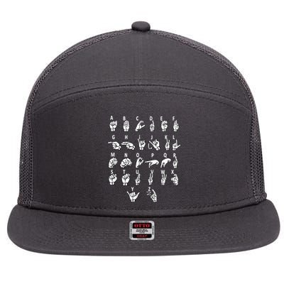 Sign Language Alphabet For ASL Interpreter Deaf Teacher Stud 7 Panel Mesh Trucker Snapback Hat
