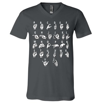 Sign Language Alphabet For ASL Interpreter Deaf Teacher Stud V-Neck T-Shirt
