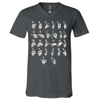 Sign Language Alphabet For ASL Interpreter Deaf Teacher Stud V-Neck T-Shirt