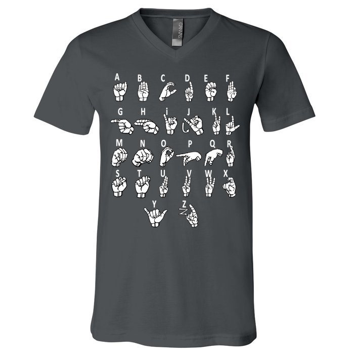 Sign Language Alphabet For ASL Interpreter Deaf Teacher Stud V-Neck T-Shirt