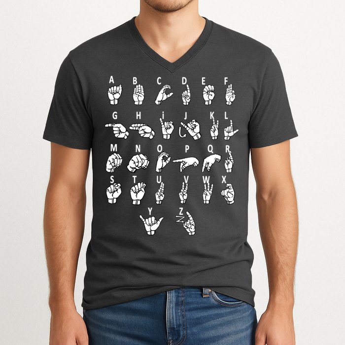 Sign Language Alphabet For ASL Interpreter Deaf Teacher Stud V-Neck T-Shirt