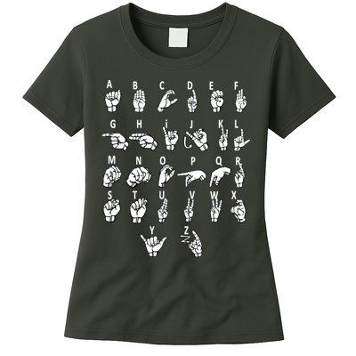 Sign Language Alphabet For ASL Interpreter Deaf Teacher Stud Womens T-Shirt