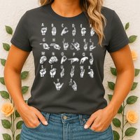 Sign Language Alphabet For ASL Interpreter Deaf Teacher Stud Womens T-Shirt