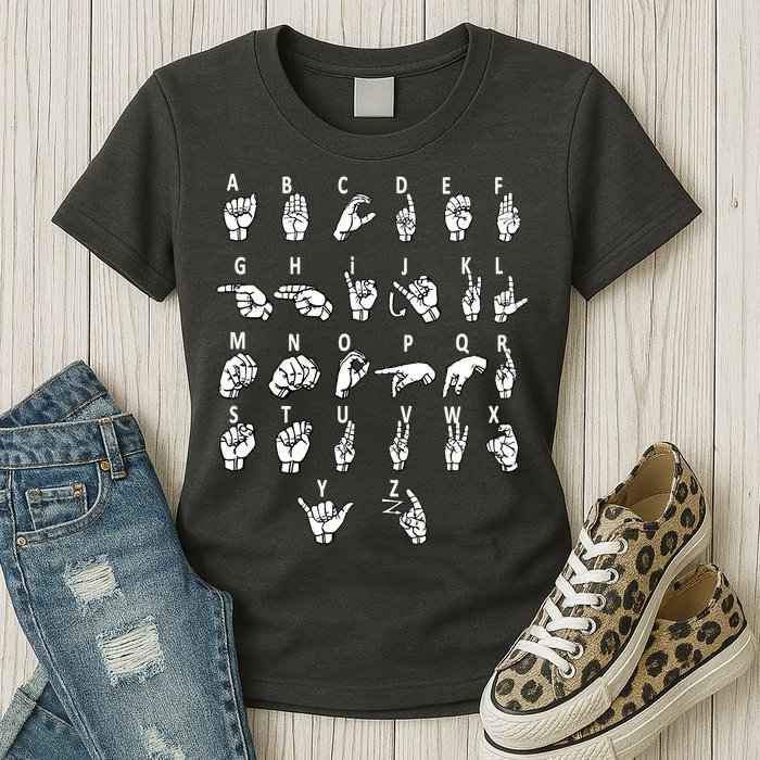 Sign Language Alphabet For ASL Interpreter Deaf Teacher Stud Womens T-Shirt