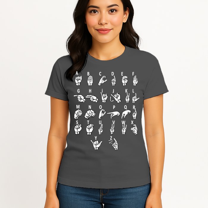Sign Language Alphabet For ASL Interpreter Deaf Teacher Stud Womens T-Shirt