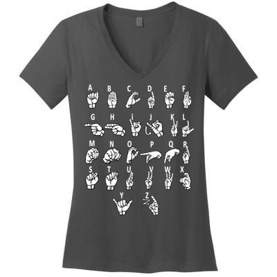 Sign Language Alphabet For ASL Interpreter Deaf Teacher Stud Women's V-Neck T-Shirt