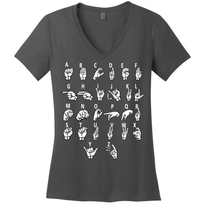 Sign Language Alphabet For ASL Interpreter Deaf Teacher Stud Women's V-Neck T-Shirt