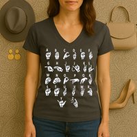 Sign Language Alphabet For ASL Interpreter Deaf Teacher Stud Women's V-Neck T-Shirt